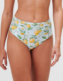 Jo Severin Fior di Limone Ruched High Waist Bikini Pant - Sorrento Sky - Simply Beach UK