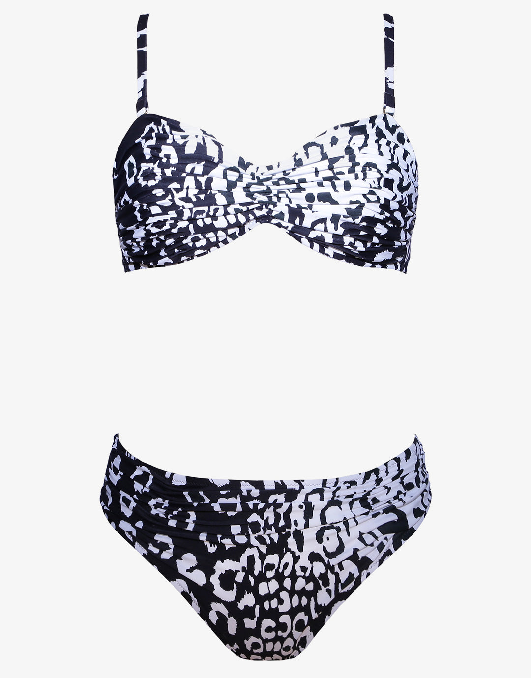 Kalina Ruched Bandeau Bikini Set - Black and White - Simply Beach UK