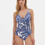 Marina Wrap Front Swimsuit - Blue and White - Simply Beach UK