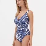 Marina Wrap Front Swimsuit - Blue and White - Simply Beach UK
