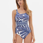 Marina High Front Swimsuit - Blue and White - Simply Beach UK