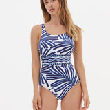 Marina High Front Swimsuit - Blue and White - Simply Beach UK