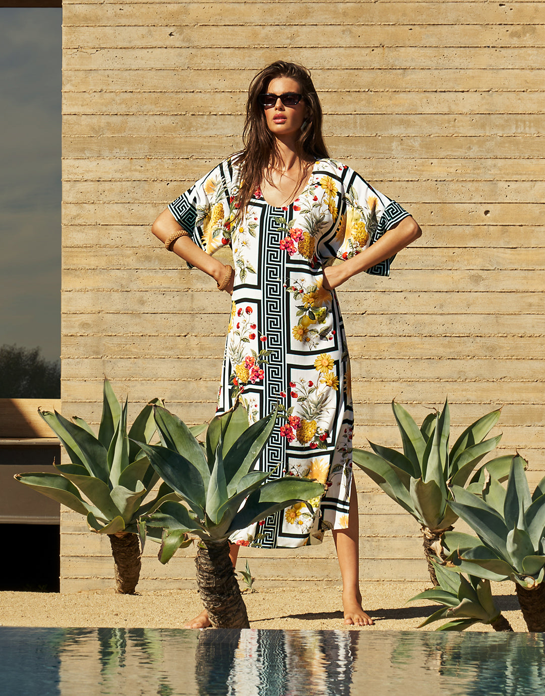 Scenery Maxi Kaftan - Monochrome Garden - Simply Beach UK
