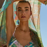 Jacquard Moulded Belted V Front Swimsuit - Blue Tapestry