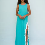 Monochromatic Tassel Slit Dress - Teal - Simply Beach UK