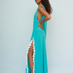 Monochromatic Tassel Slit Dress - Teal - Simply Beach UK