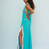 Monochromatic Tassel Slit Dress - Teal - Simply Beach UK