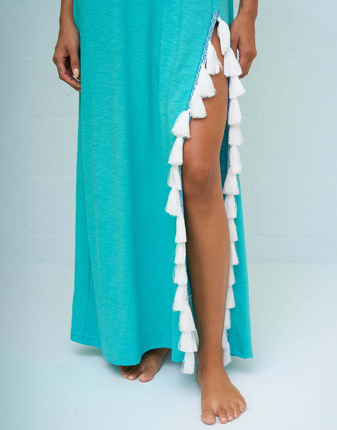 Monochromatic Tassel Slit Dress - Teal - Simply Beach UK
