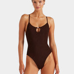Hunza G Mia Beaded Swimsuit - Metallic Chocolate - Simply Beach UK