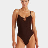 Hunza G Mia Beaded Swimsuit - Metallic Chocolate - Simply Beach UK