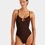 Hunza G Mia Beaded Swimsuit - Metallic Chocolate - Simply Beach UK