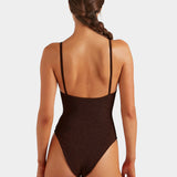 Hunza G Mia Beaded Swimsuit - Metallic Chocolate - Simply Beach UK