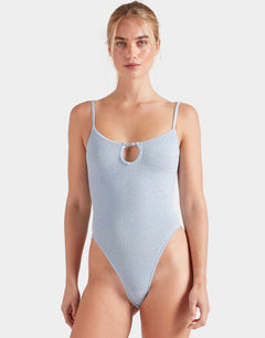 Hunza G Mia Beaded Swimsuit - Metallic Ice Blue - Simply Beach UK
