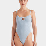 Hunza G Mia Beaded Swimsuit - Metallic Ice Blue - Simply Beach UK
