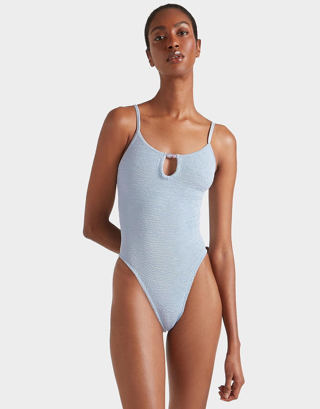 Hunza G Mia Beaded Swimsuit - Metallic Ice Blue - Simply Beach UK
