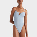 Hunza G Mia Beaded Swimsuit - Metallic Ice Blue - Simply Beach UK