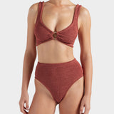 Nadine Bikini Set with Gold Hoop - Metallic Rosewood