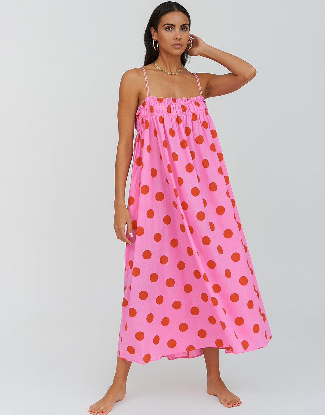 Polka Dot Midi Dress  - Pink - Simply Beach UK