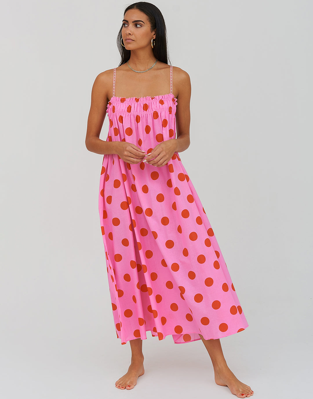 Polka Dot Midi Dress  - Pink - Simply Beach UK