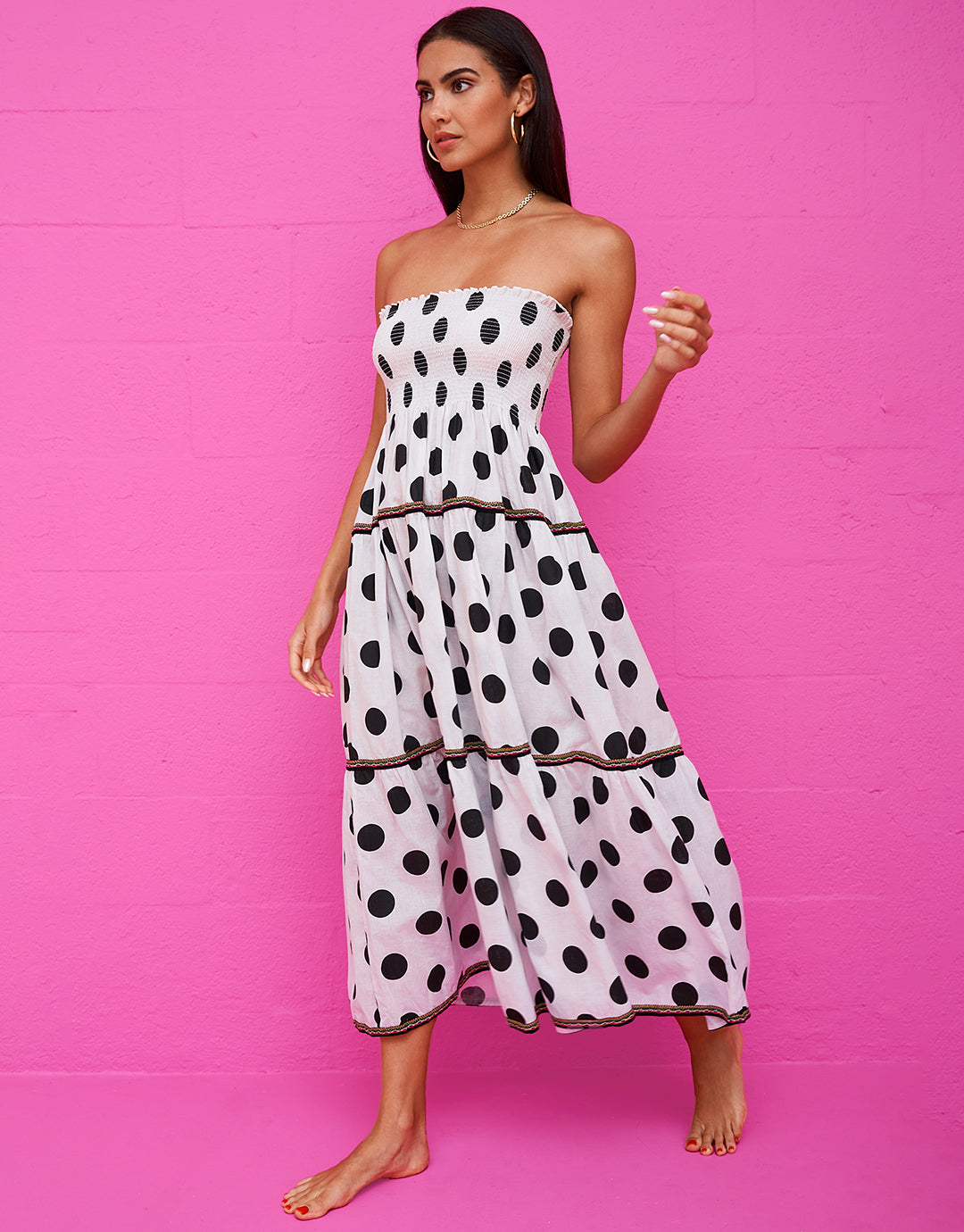 Polka Dot Strapless Dress  - White - Simply Beach UK