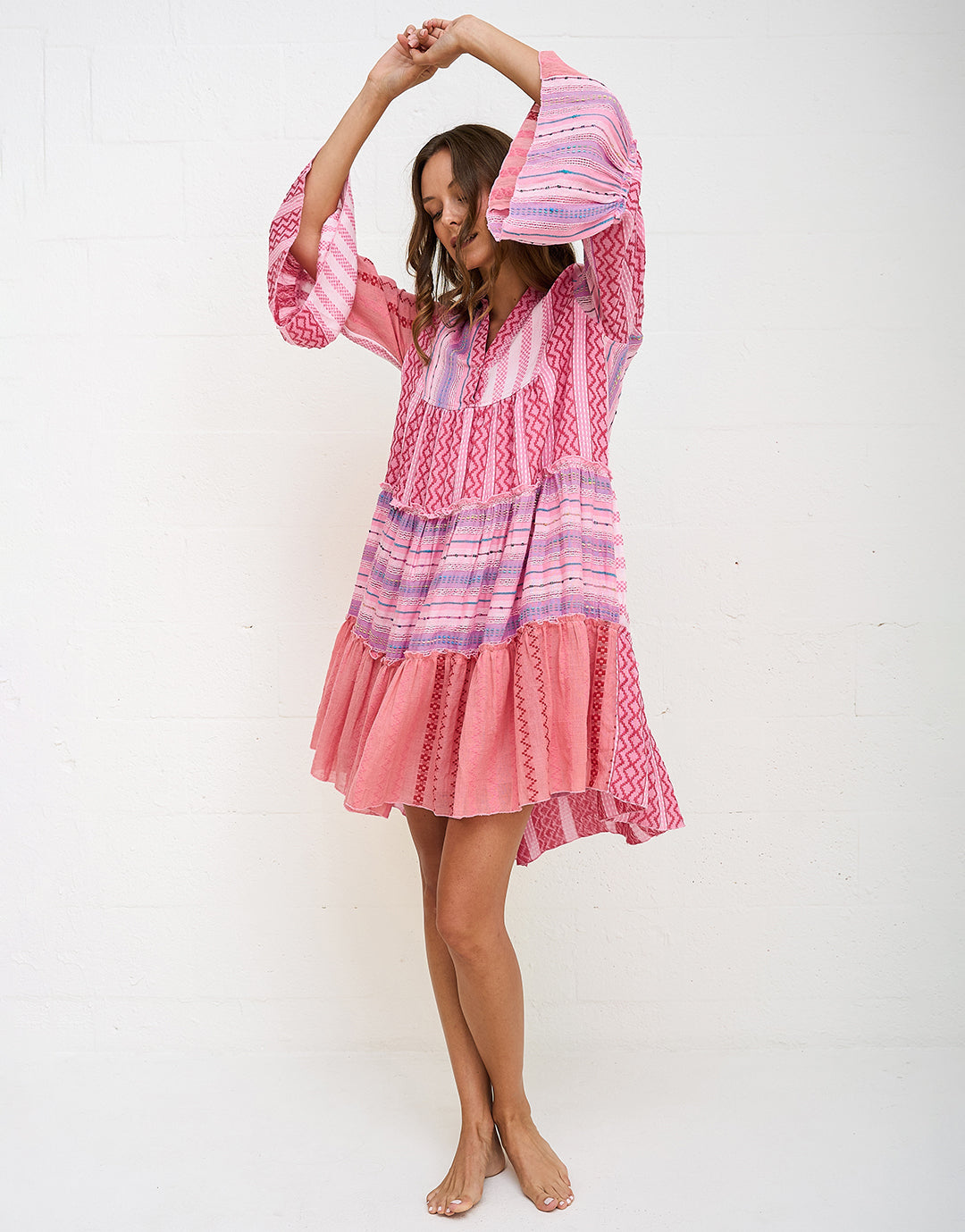 Patchwork Mini Boho Dress - Pink Patchwork Mini Boho Dress - Pink