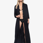 Midnight Billie Button Maxi Shirt Cover Up - Black - Simply Beach UK