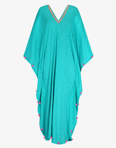 Pitusa Colourblock Pom Pom Sevillana Dress - Teal - Simply Beach UK