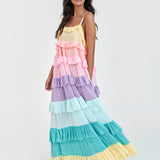 Rainbow Ruffle Tiered Dress - Pastels - Simply Beach UK