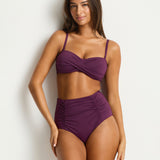Essentials Edit Super High Waist Gathered Bikini Pant - Claret