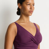 Essentials Edit Cross Front Multifit Singlet Tankini Top - Claret