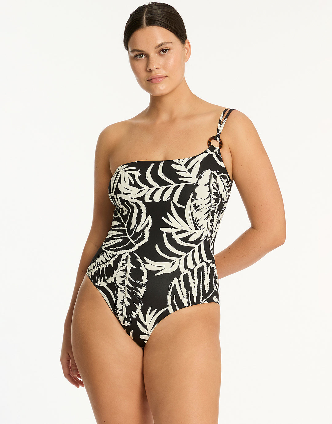 Jungle Book One Shoulder Ring Swimsuit - Black - Simply Beach UK