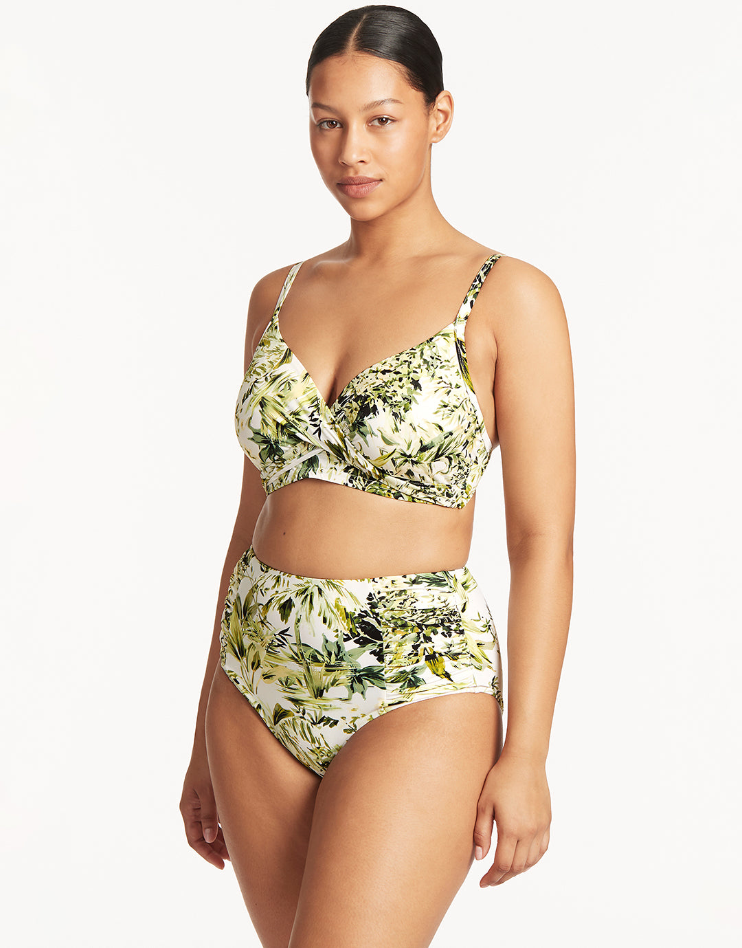 Troppica High Waist Gathered Side Bikini Pant - White - Simply Beach UK