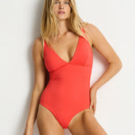 Sea Level Essentials Edit Longline Tie Back Swimsuit - Tango - Simply Beach UK