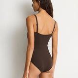 Scalloped Square Neck Bralette Swimsuit - Espresso