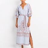 Greek Archaic Kori Feather Kaftan Dress - Light Grey and Pink Bronze - Simply Beach UK