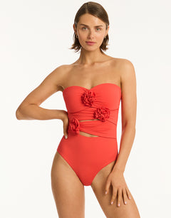 Casa Del Mar Flower Bandeau Swimsuit - Flame - Simply Beach UK