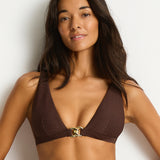 Luminara Chain Link Longline Tri Bikini Top - Cocoa - Simply Beach UK