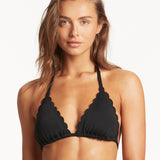 Scallop Halter Slide Tri Bikini Top - Black - Simply Beach UK