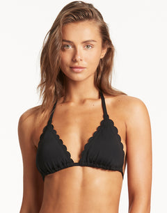 Scallop Halter Slide Tri Bikini Top - Black - Simply Beach UK