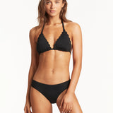 Scallop Halter Slide Tri Bikini Top - Black - Simply Beach UK