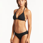 Scallop Halter Slide Tri Bikini Top - Black - Simply Beach UK