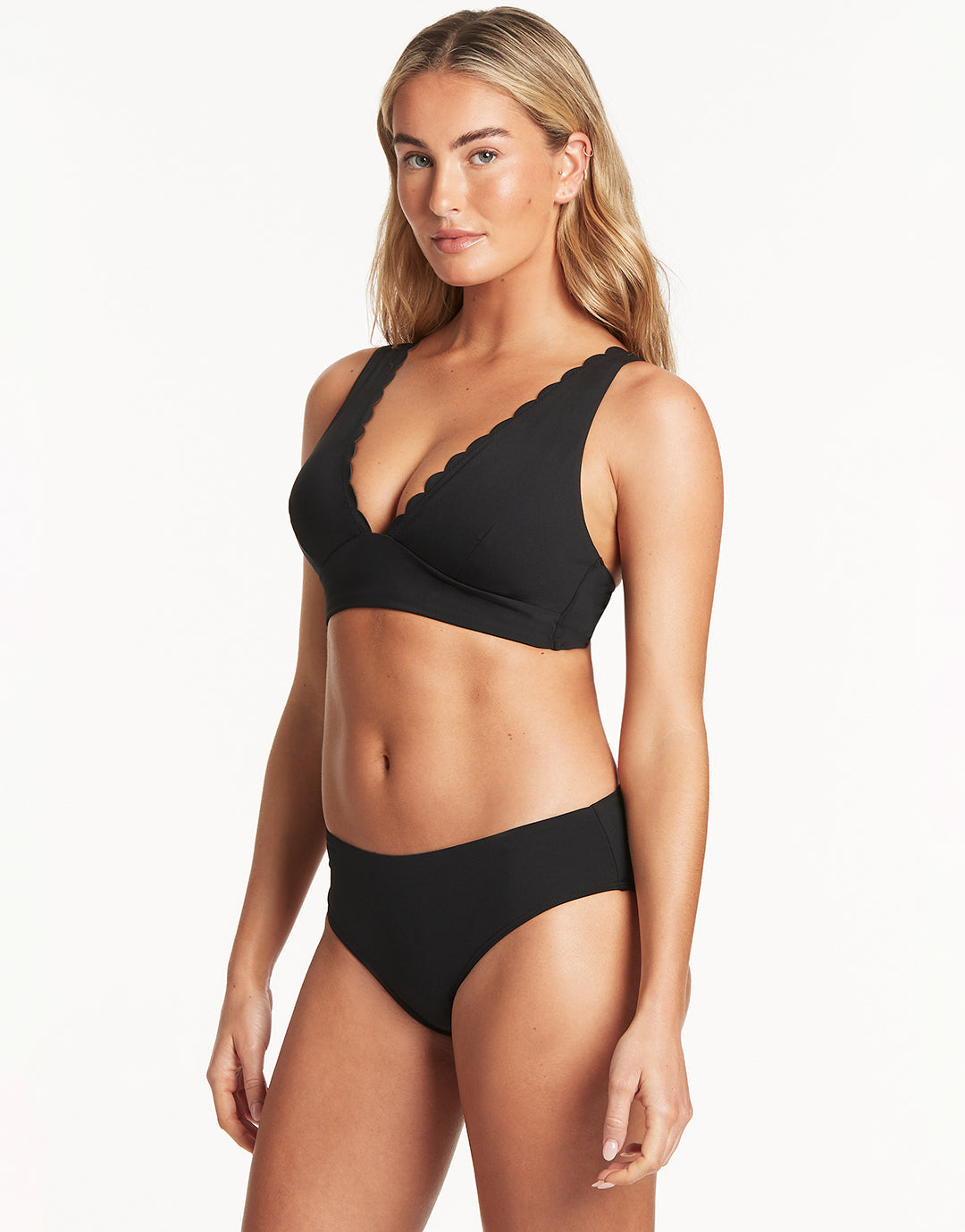 Scallop Longline Tri Bikini Top - Black - Simply Beach UK