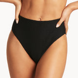 Honeycomb Retro High Waist Bikini Pant - Black - Simply Beach UK