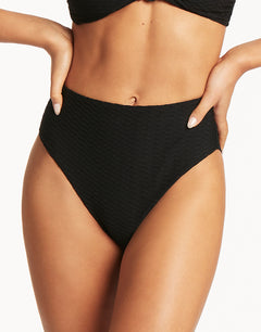 Honeycomb Retro High Waist Bikini Pant - Black - Simply Beach UK