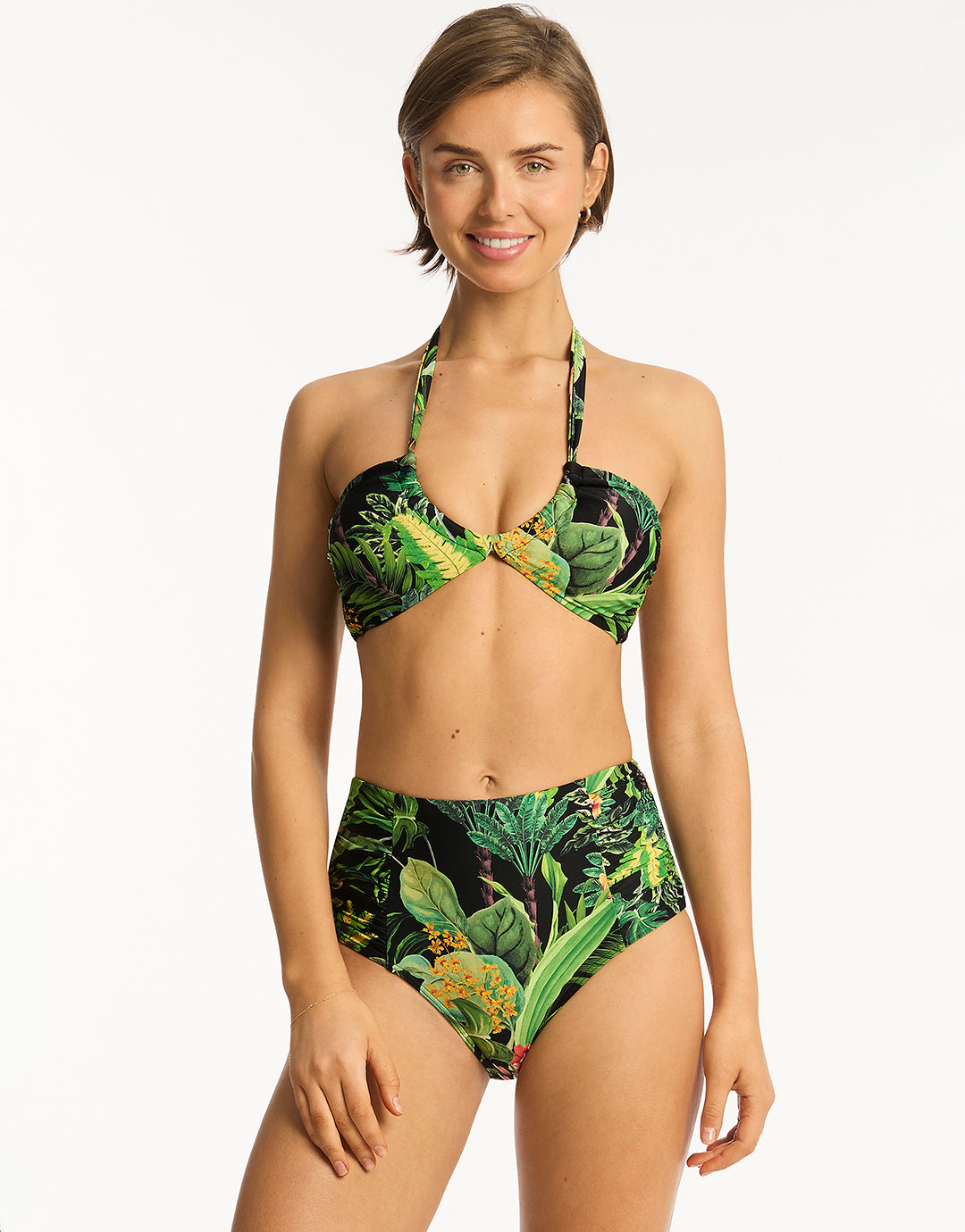 Lotus High Waist Gathered Side Bikini Pant - Black - Simply Beach UK