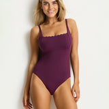 Scalloped Square Neck Bralette Swimsuit - Claret