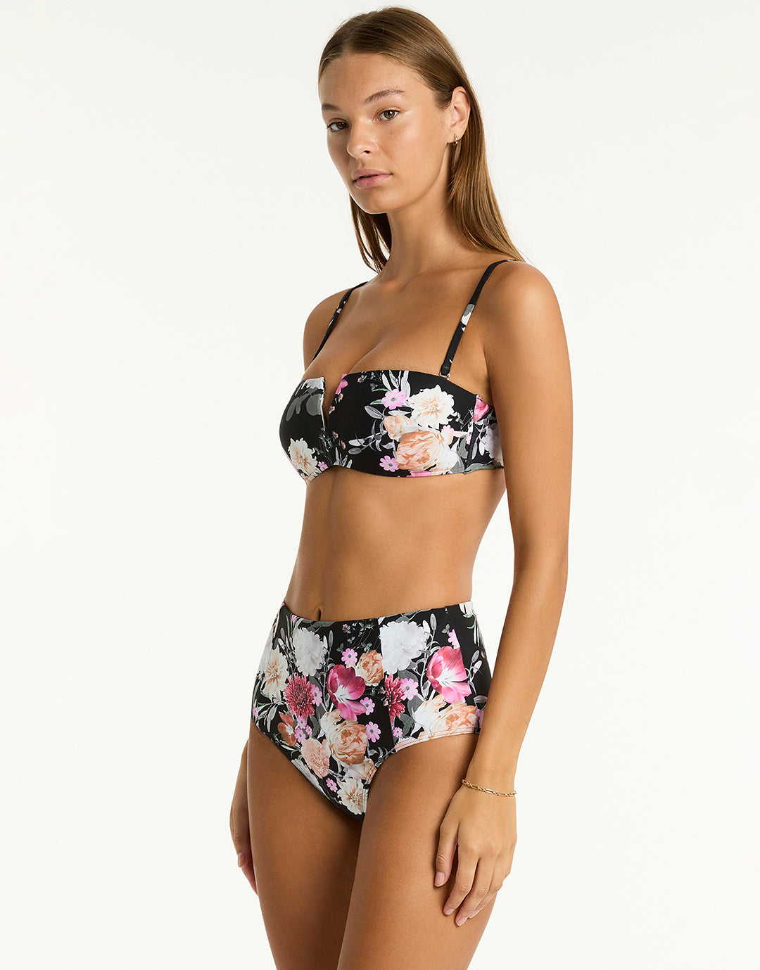 Belle Panelled High Waist Bikini Pant - Black - Simply Beach UK