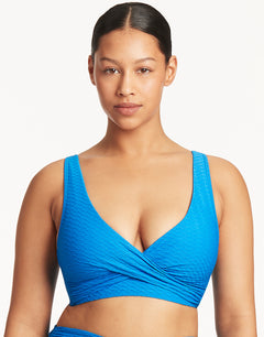 Honeycomb Cross Front Multi-Fit Bikini Top - Capri Blue - Simply Beach UK