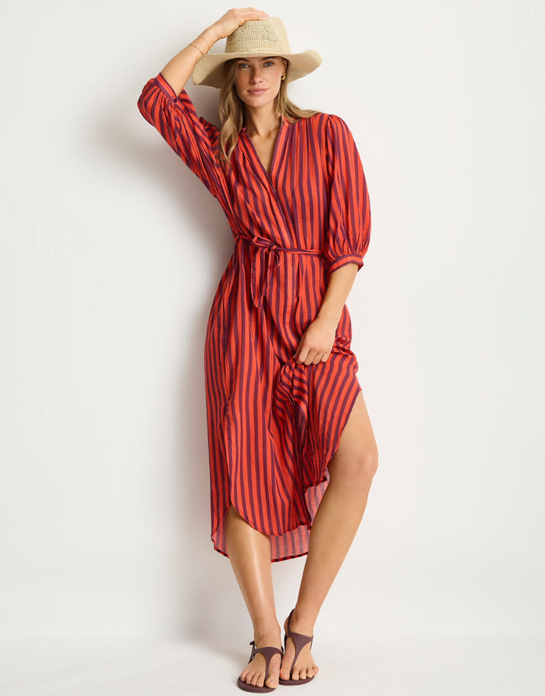 boho dress red Vacay Boho Long Shirt Dress