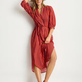 Vacay Boho Long Shirt Dress - Spice Red